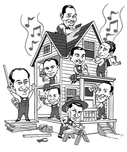 Gershwin and other composers line art caricatures