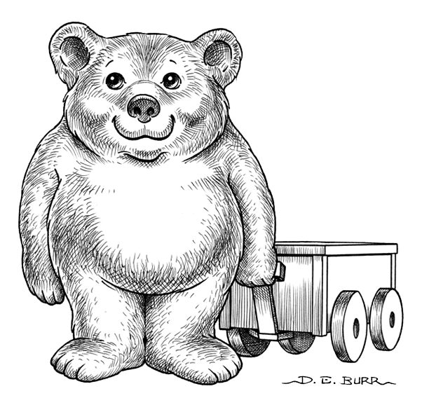 bear pulling a wagon line art childrens illustration
