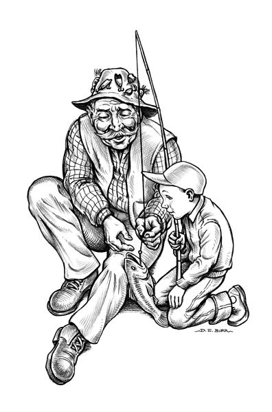 grandpa and grandson line art 